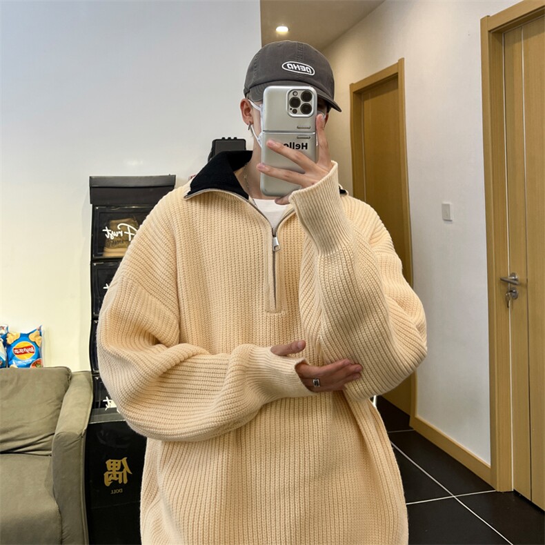 抖音直播！半高领拉链套头针织毛衣男外套男 XH13-p55图片