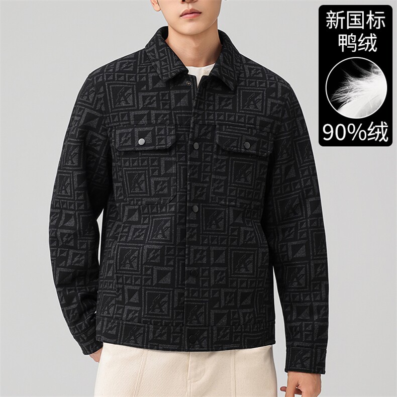 2025新标90%鸭绒男士翻领工装羽绒服字母暗纹设计防风保暖外套,男装羽绒服,钱塘723