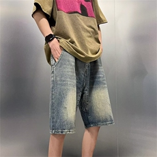牛仔短裤男夏季休闲宽松百搭五分裤美式高街潮复古中裤DK615-p36，男装牛仔裤，星座1008-1