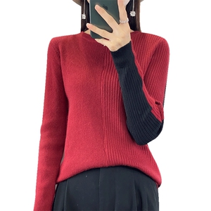 秋冬新款百搭毛衣女纯色简约时尚打底圆领针织衫图片