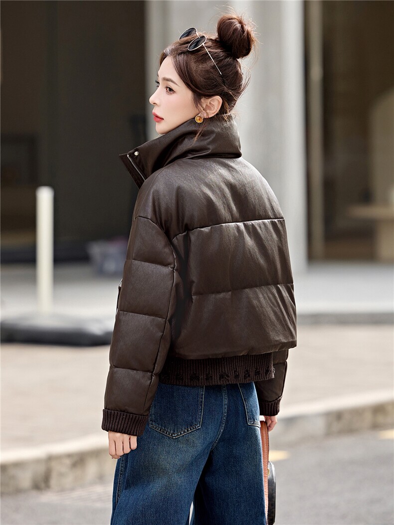 小个子短款PU皮羽绒服女2026年冬装新款白鸭绒洋气时髦免洗外套潮,女装羽绒服,意芙