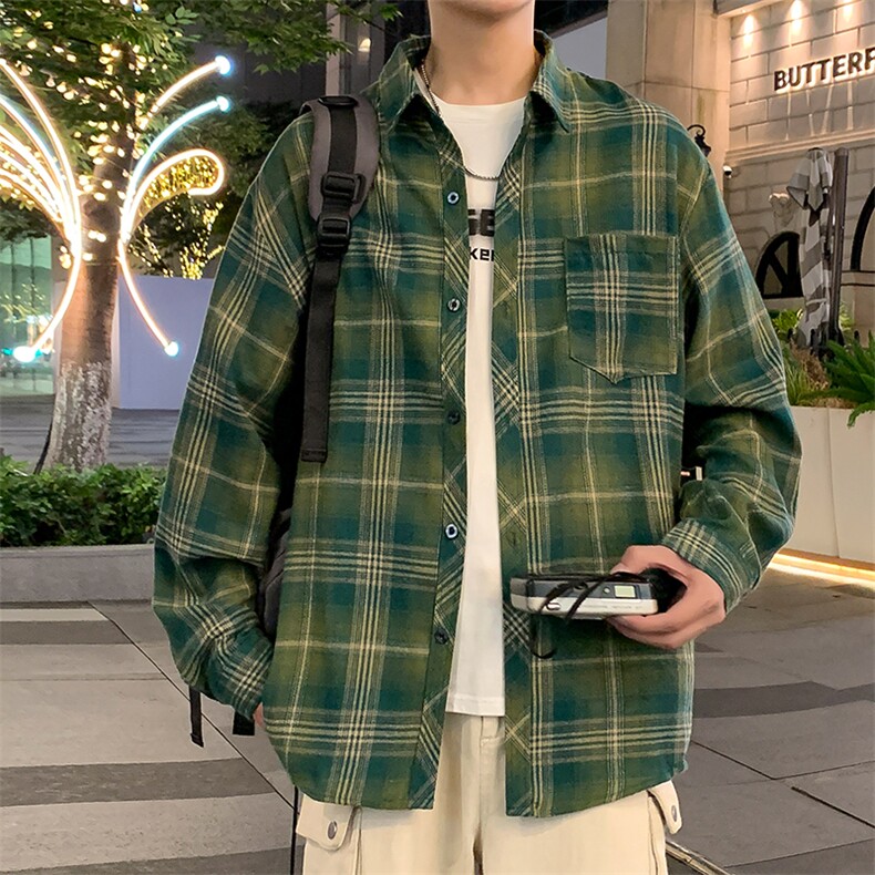 控价59港风格子衬衫宽松外套男女衬衣百搭格子外套CS2420P35图片