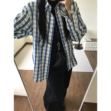 【有货】cleanfit蓝白格子衬衫男美式复古长袖衬衣N316LL-特P45，男装衬衫，星座1007（原301D）