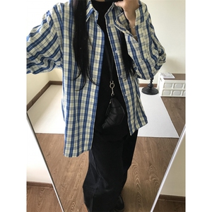 【有货】cleanfit蓝白格子衬衫男美式复古长袖衬衣N316LL-特P45图片