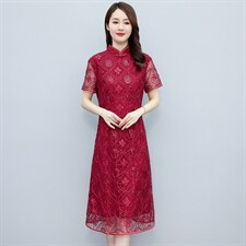 2023年春夏新款蕾丝旗袍婚庆喜宴中长修身显瘦百搭专柜品质连衣裙，女装汉服/婚纱/旗袍/礼服，媚琳依坊