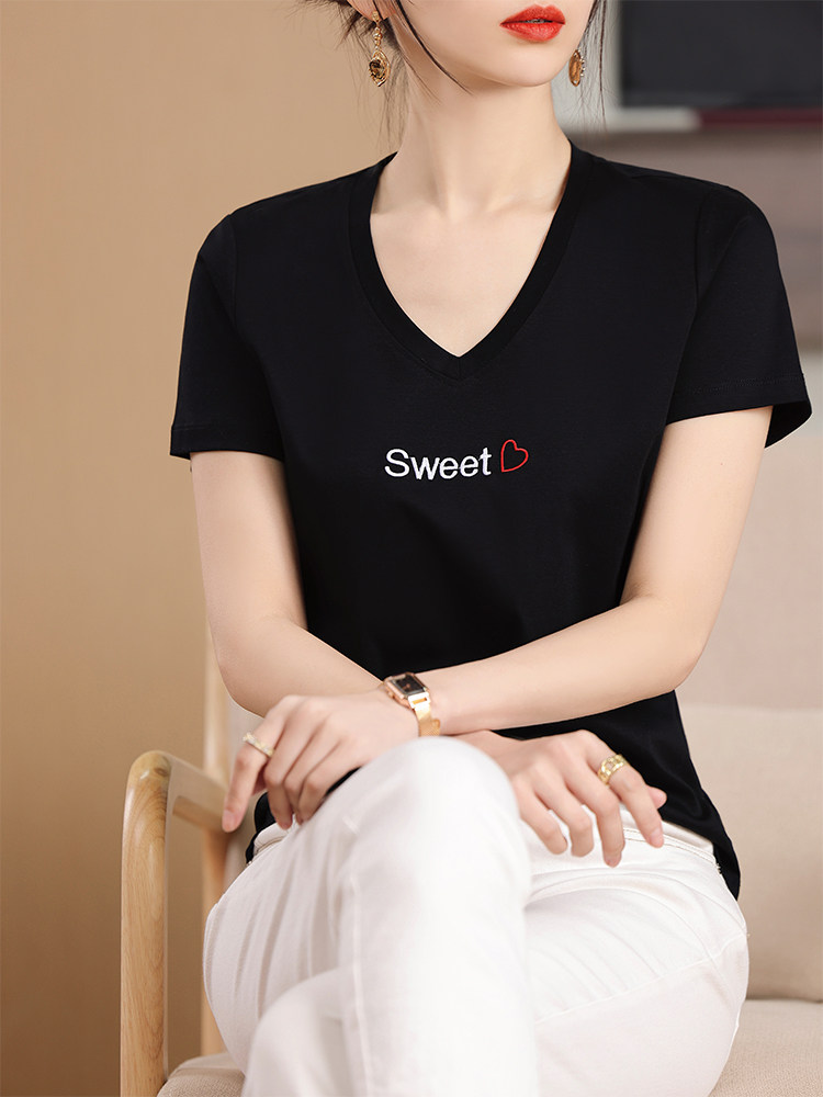 刺绣SWEET工艺小众个性舒适棉T,女装T恤,元素羊绒