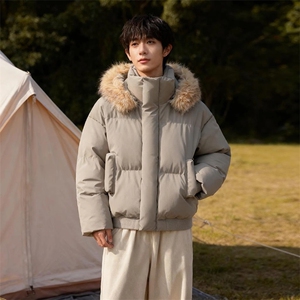 现货三防重磅硬挺boxy短款羽绒棉衣座山雕大毛毛领PU皮棉服外套冬图片