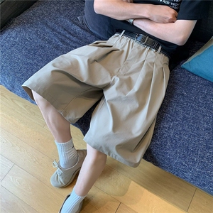 7分裤2025夏季宽松百搭马裤休闲直筒西裤打褶松紧阔腿短裤子潮图片