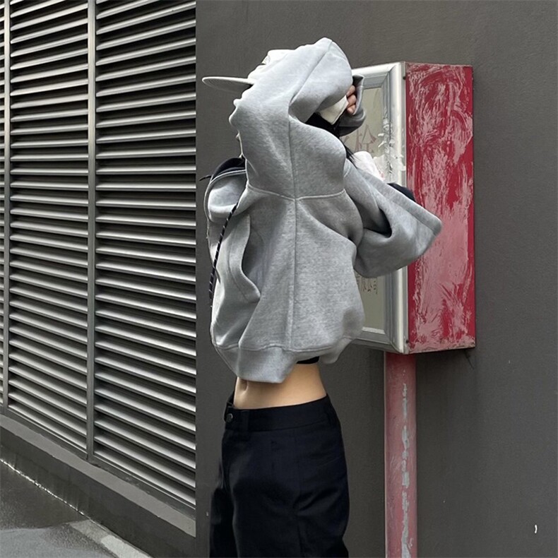 抖音得物二开美式高街重磅结构双层撞色连帽卫衣开衫外套W116,女装短外套,电商A486-1
