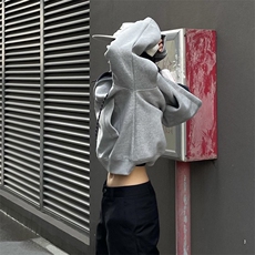抖音得物二开美式高街重磅结构双层撞色连帽卫衣开衫外套W116，女装短外套，电商A486-1