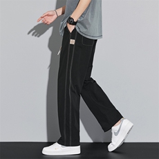 2026春夏款黑底休闲裤男美式高街宽松运动裤冰丝长裤子DY509-P50，女装休闲裤，电商A178-1