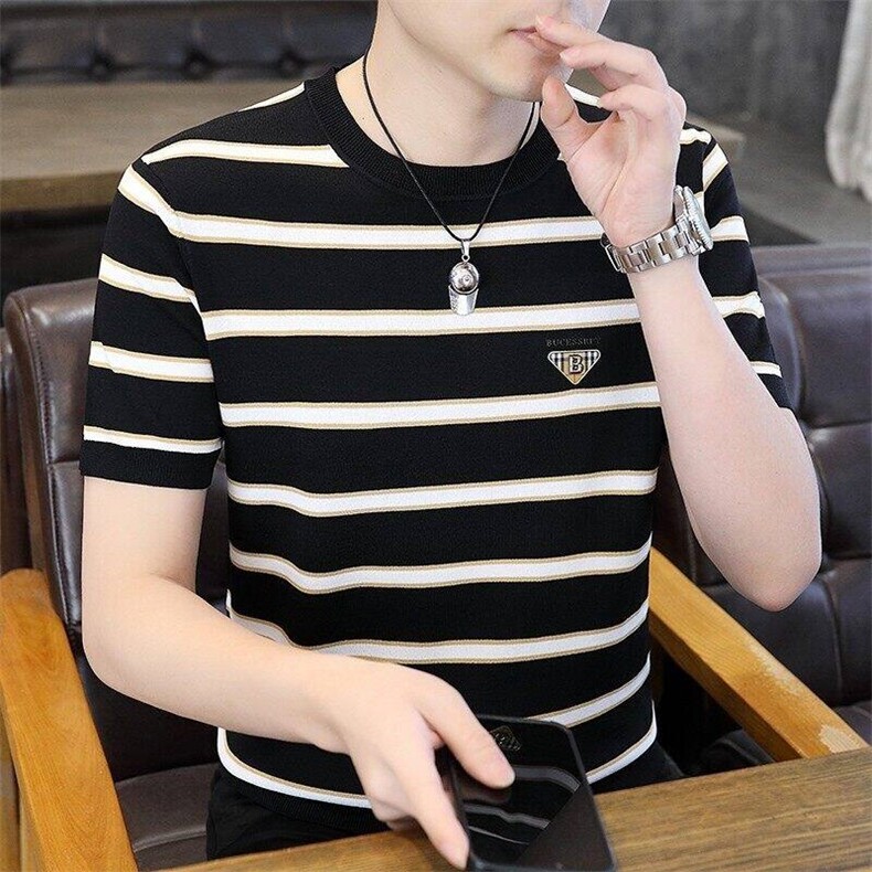 7969-P55夏季休闲时尚短袖毛衣男打底衫  欧货T恤潮牌针织衫图片