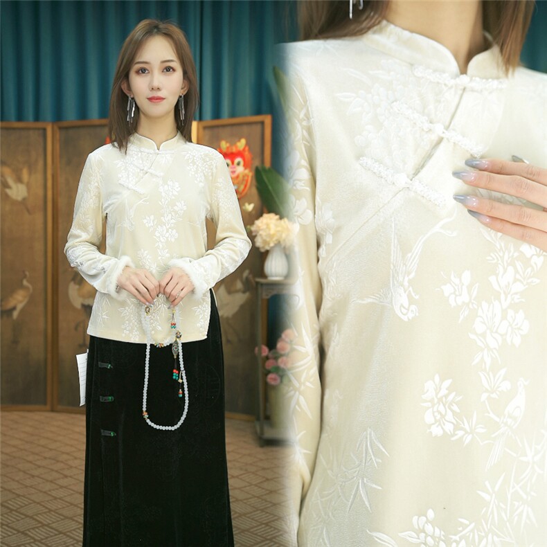 现货2024春季新款简约刺绣盘扣衬衫新中式穿搭上衣B01，女装衬衫，非你不可新中式