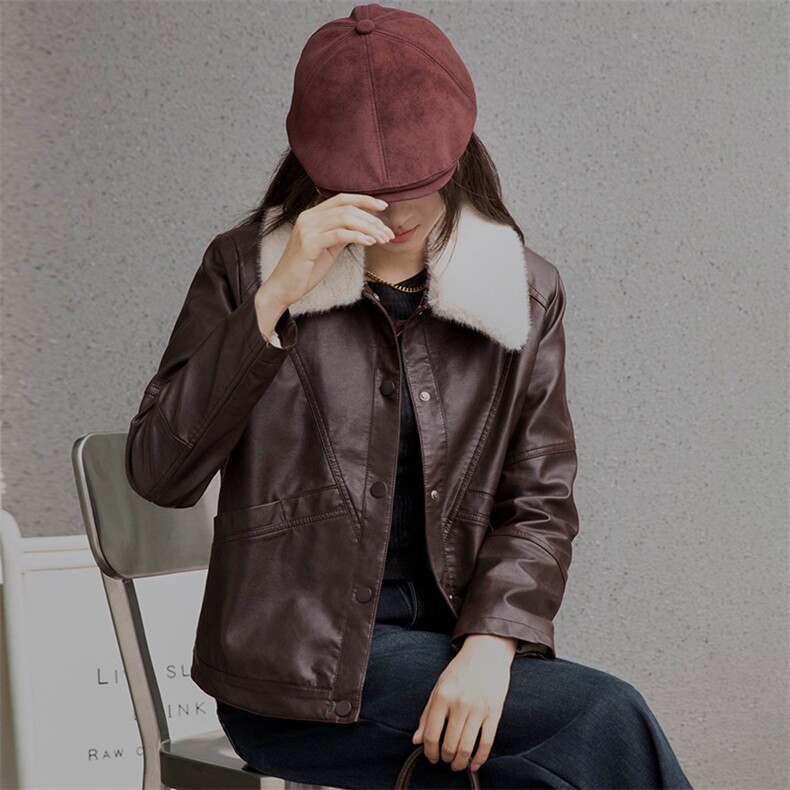 冬款加绒皮衣外套女短款2024年新款小个子加厚保暖正品皮夹克棉衣,女装皮衣,江南女神