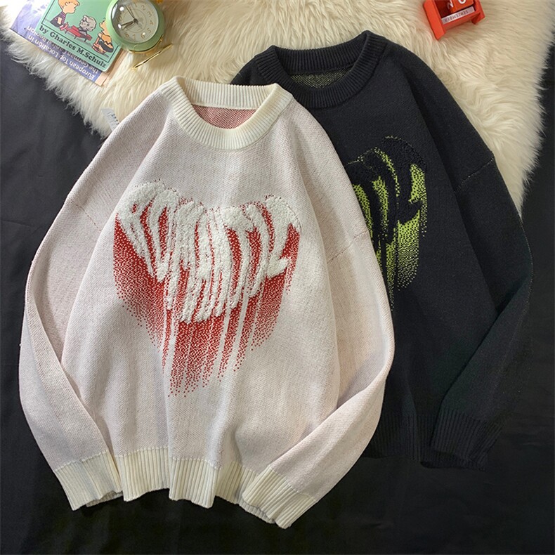 中性风21新款潮流爱心提花男毛衣情侣毛线套头衫XJ476P75限98，男装针织衫/毛衣，电商A089-1