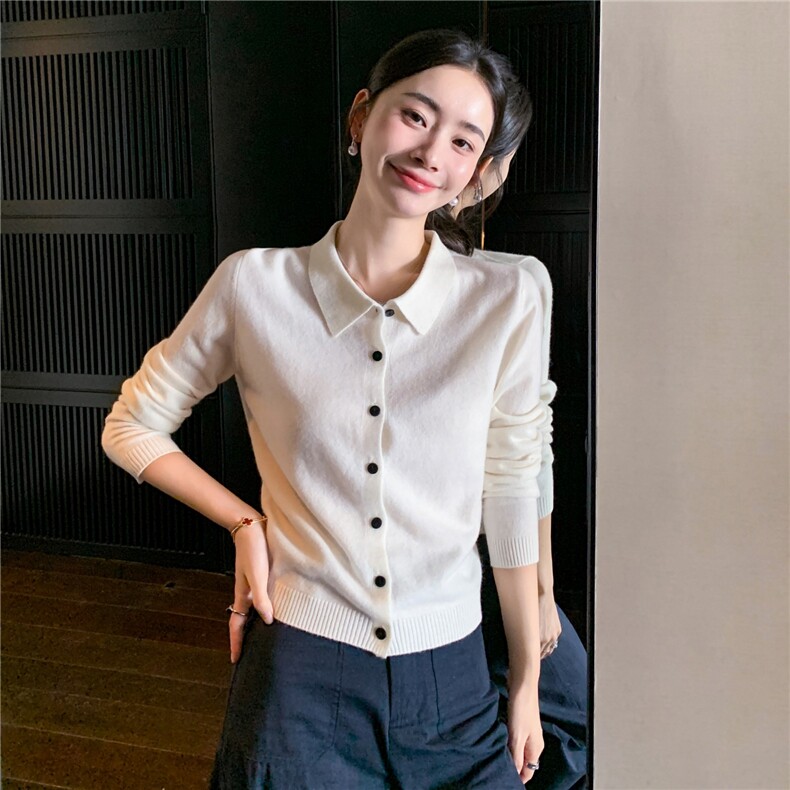 2025秋冬百搭polo翻领长袖羊绒衫,女装羊绒衫,玛卡隆羊绒