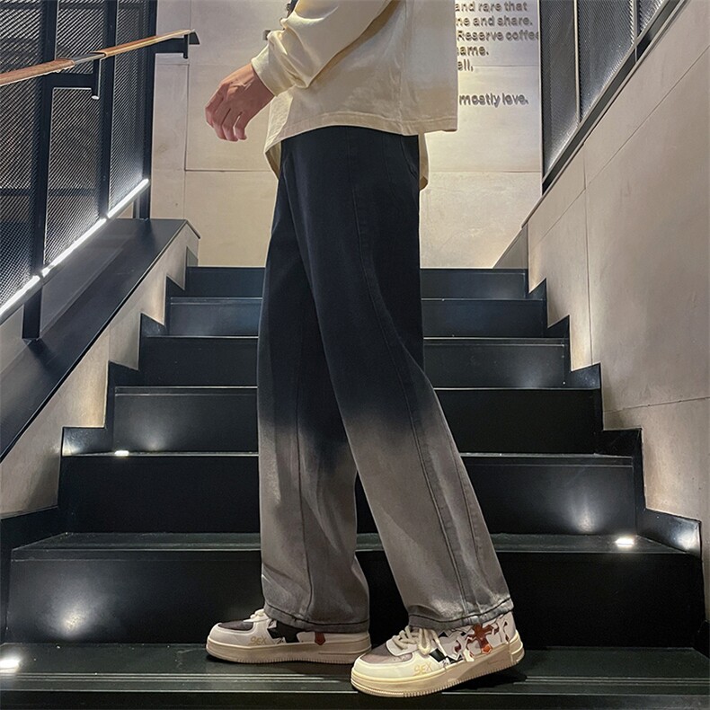 美式高街渐变色牛仔裤港风男女高级垂感直筒阔腿裤B381-1/773P48,男装牛仔裤,电商B381-1