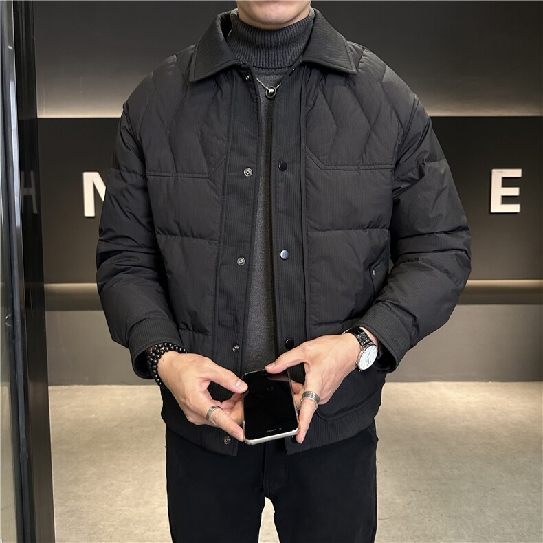 冬季新款白鸭绒防寒加厚翻领简约羽绒服外套上衣男YR116P165,男装羽绒服,电商B226-2（原B217-2）
