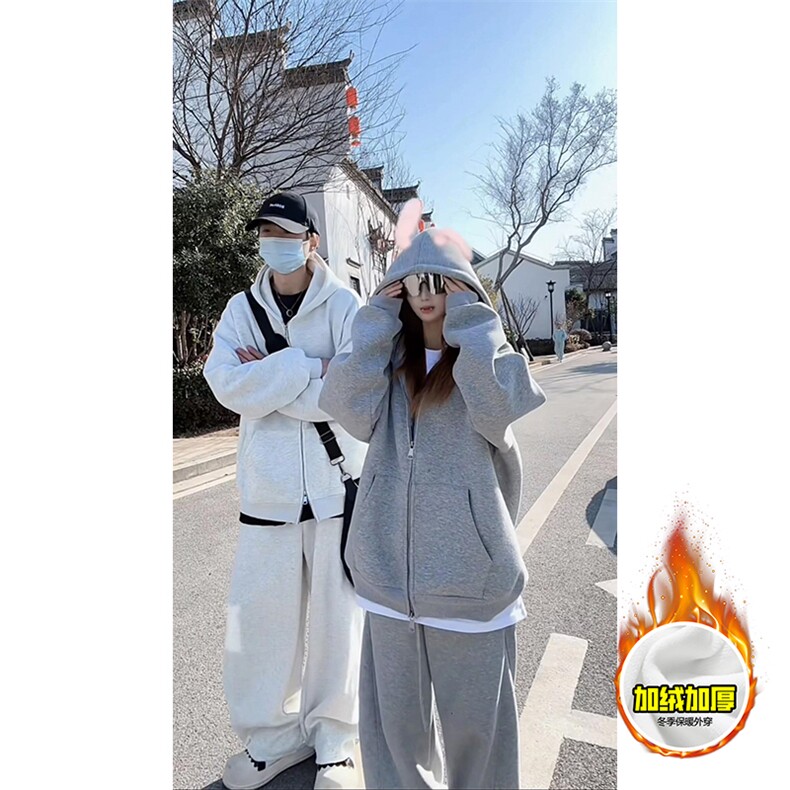 480G重磅加绒硬挺boxy男女秋冬美式高街结构双拉链开衫卫衣厚外套,女装短外套,电商A486