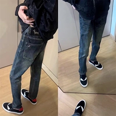 春季新款小狗钢标牛仔裤男网红同款百搭修身显瘦直筒小脚长裤韩版，男装牛仔裤，星座506A