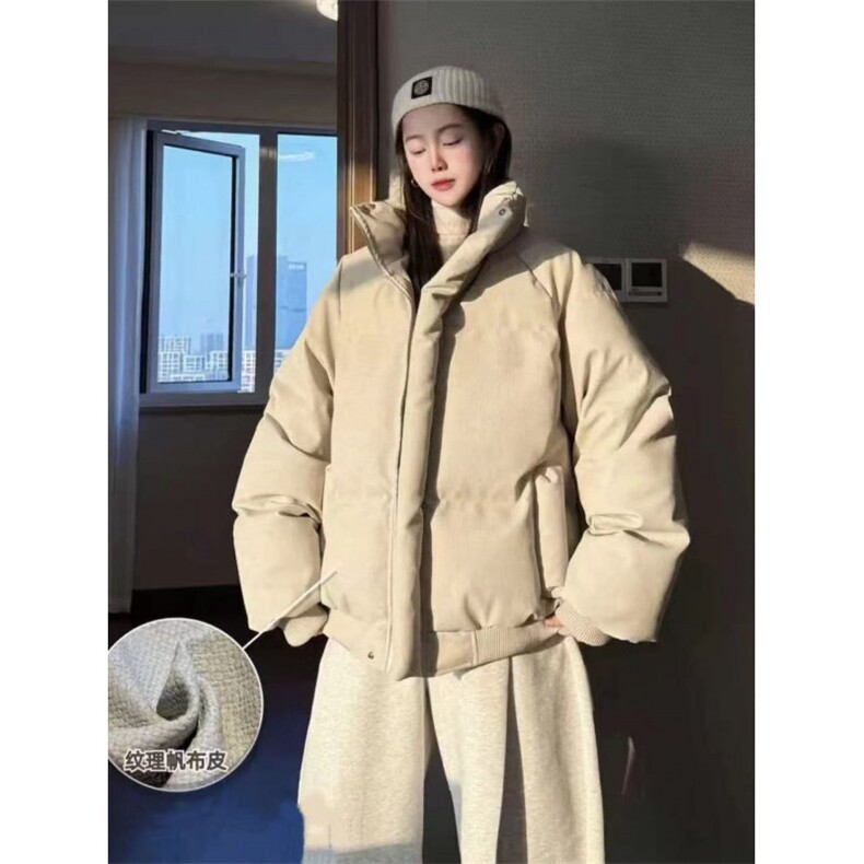 （帆皮布）冬季立体纹理感休闲简约百搭立领加厚棉服图片