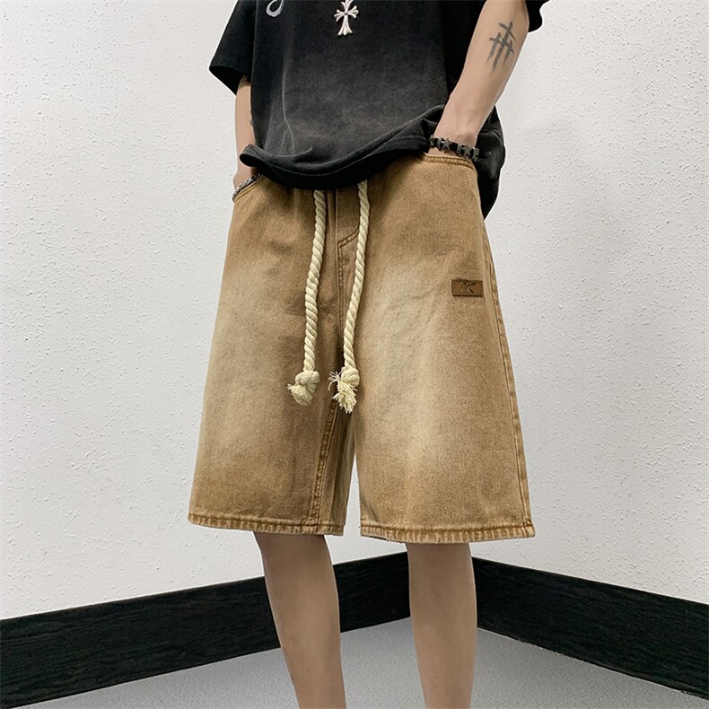 裤子2023新款夏装休闲短裤男港风休闲裤宽松直筒N05533-P40,男装牛仔裤,星座308B-1
