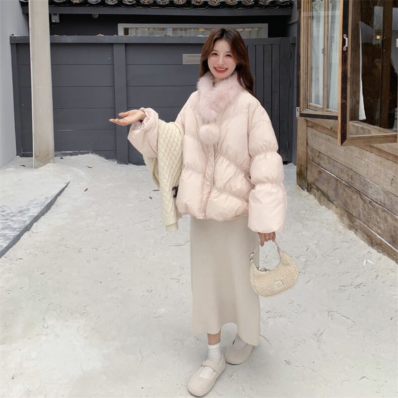 新款现！真狐狸毛保暖粉色羽绒服外套2C133-6003-P280-K408,女装羽绒服,2C133