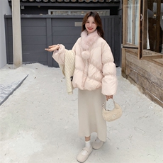 新款现！真狐狸毛保暖粉色羽绒服外套2C133-6003-P280-K408，女装羽绒服，2C133