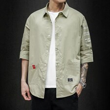 2021夏季新日系大码男马切达个性印花绣标宽松七分袖衬衫C553-P40，男装衬衫，电商A001