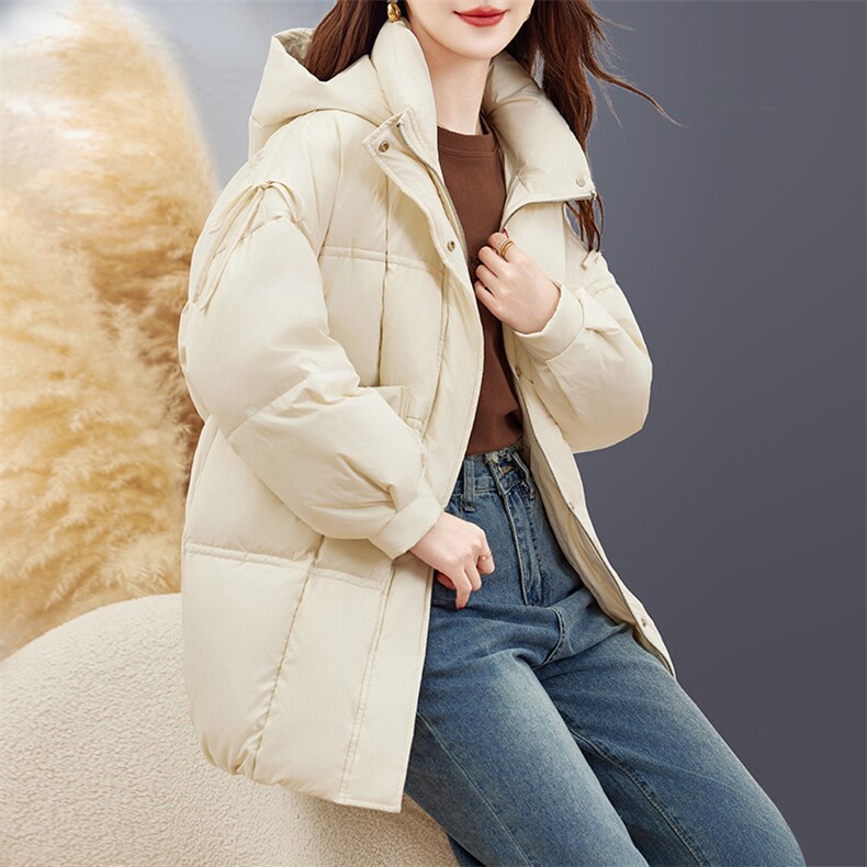 羽绒服女冬季2024年新款女款时尚洋气外套秋冬白鸭绒中长款面包服,女装羽绒服,丽影随形