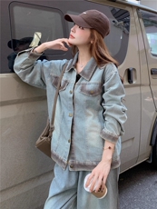 2025流行穿搭一整套休闲套装渐变牛仔外阔腿裤两件套女秋，女装套装/套裙，2C283