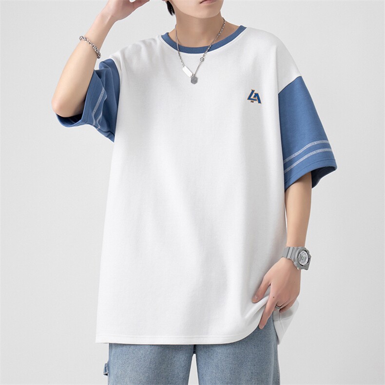新款美式潮牌休闲圆领袖子拼色潮流青少年男士上衣ZDY3415-P49,男装T恤,星座717