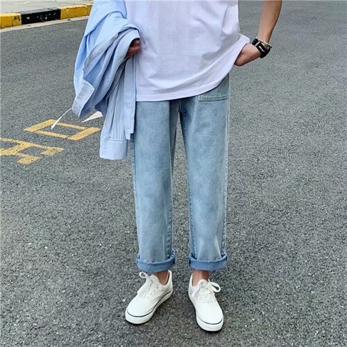 港风宽松直筒ins痞帅裤子韩版牛仔裤潮男九分坠感阔腿裤nk18-p35，男装牛仔裤，星座1008-2