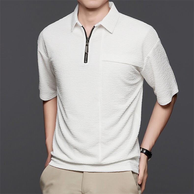 夏款男半袖拉链T恤翻领百搭时尚宽松POLO衫冰丝潮流青年男装,男装T恤,钱塘6003（原4033）