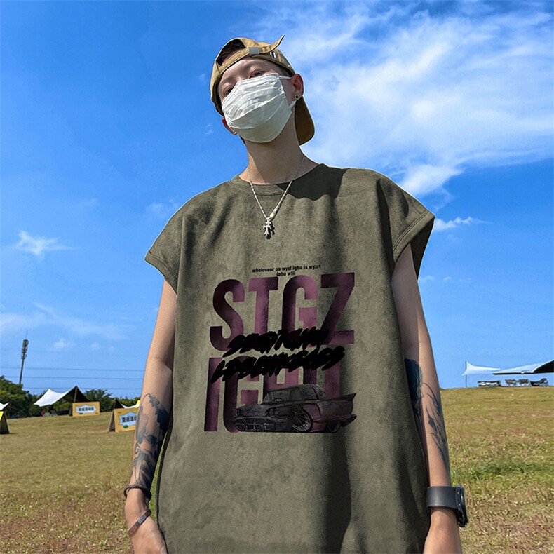 量大优供视频得物直播品220克夏季麂皮绒背心无袖T恤BJ172,男装T恤,电商A486