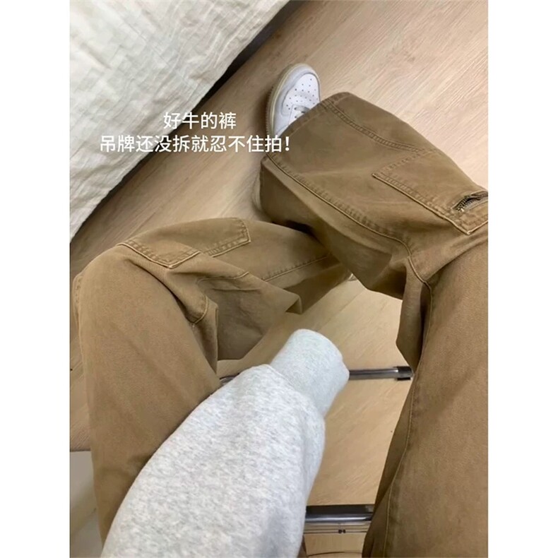 网图有货美式复古工装微喇牛仔裤男伐木阔腿裤A116-P65,男装牛仔裤,星座1505