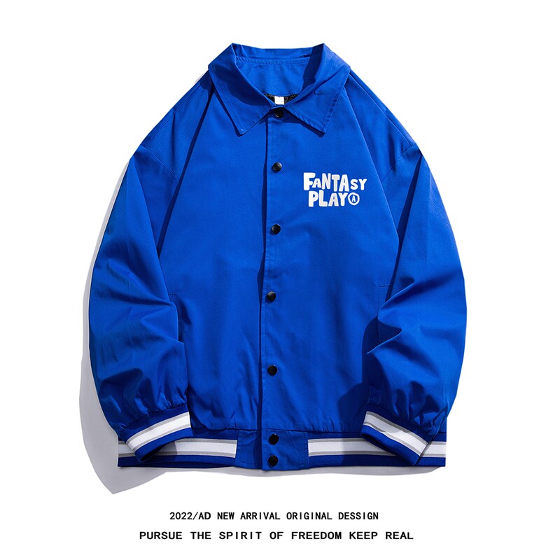 白底INS春季时尚潮流字母印花翻领棒球服百搭夹克外套G725P65控88,男装夹克,电商A247-1