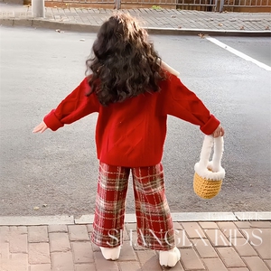 1506-1/MY47151/P49冬装宝宝圣诞主题红色毛衣女孩儿童新年衣服图片