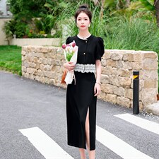杭州意法高端蕾丝套装裙女夏季新款小香风气质半身裙两件套小黑裙，女装套装/套裙，意芙