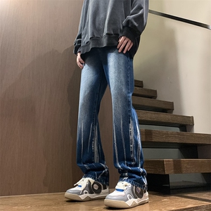 秋季美式ins高街hiphop微喇扎染牛仔裤货号K2313P55控78图片