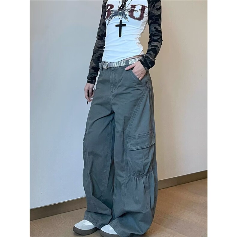 美式复古解构设计感工装裤男女宽松休闲褶皱直筒长裤LN13511-P60，男装工装外套，星座1008