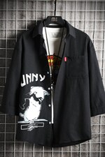 2023年夏季新款日系网格挂拍男猫咪印花宽松七分袖衬衫C3005-P45图片