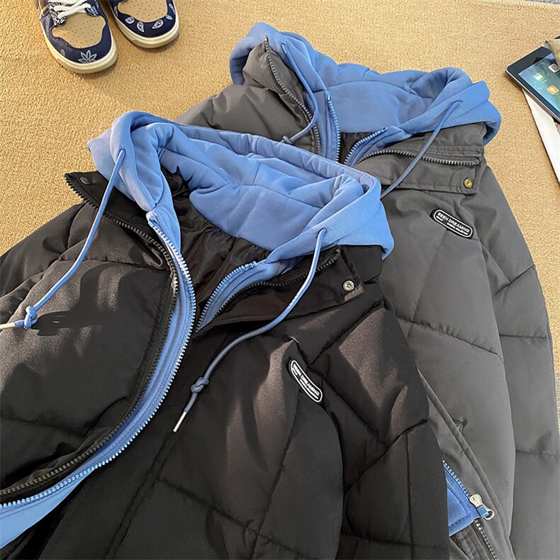 2025冬季新款假两件棉衣贴标加厚保暖连帽面包服A316-1-Y102P98,男装棉衣,星座906（原电商a316-1）