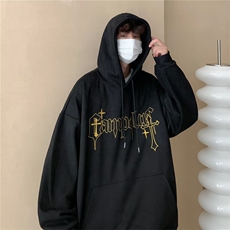美式潮牌嘻哈宽松百搭休闲外套复古刺绣麂皮绒连帽卫衣W5448-P55，男装卫衣，星座512-3