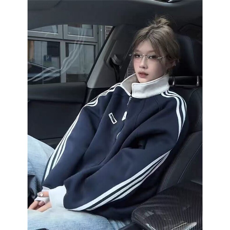 网图现货白灰色美式撞色翻领秋冬运动外套W023特P50,女装短外套,星座205-3