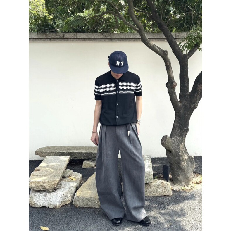 XZ1005-1-TTH615-P60开衫短袖男款夏季翻领针织T恤提花条纹半袖,男装T恤,星座1005-1