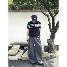 XZ1005-1-TTH615-P60开衫短袖男款夏季翻领针织T恤提花条纹半袖，男装T恤，星座1005-1