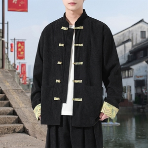 男士外套灯芯绒夹克盘扣立领唐装风 XZ1512-2509单夹克-P80图片