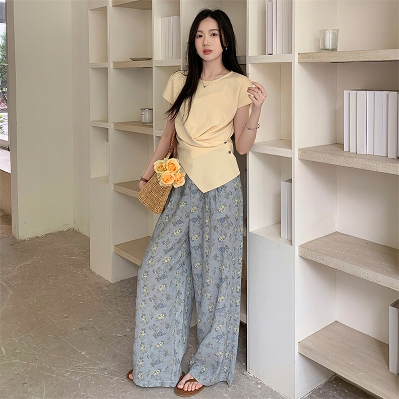 时尚休闲短袖阔腿裤套装女2025夏季新款显瘦松弛感穿搭2件套，女装套装/套裙，玖莱伊