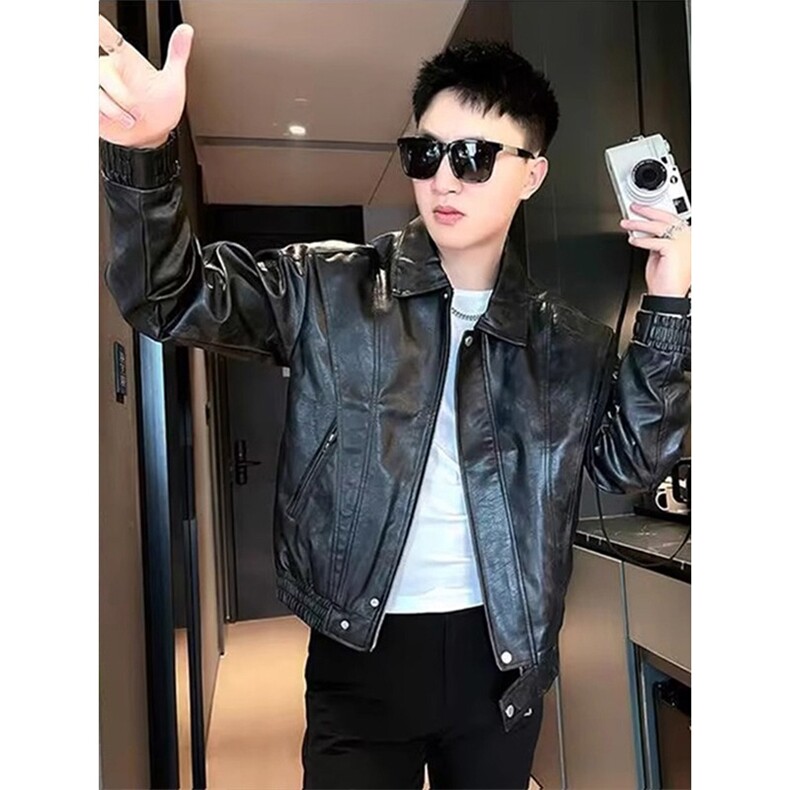 PU9127-P67复古机车软皮衣外套男仿真皮美式黑色短款秋冬,男装皮衣,电商B323A